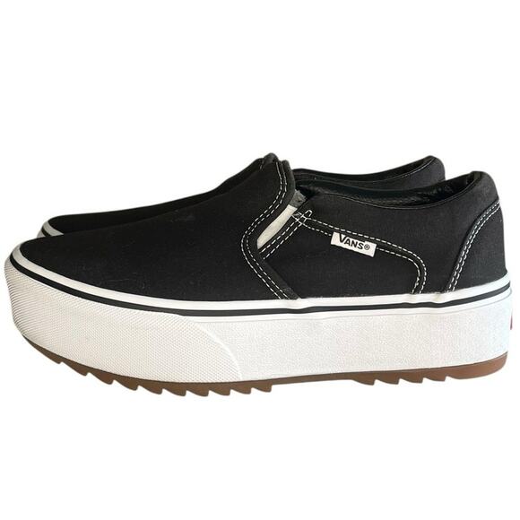 Women VANS Asher Canvas Slip-On Platform Athletic Trainer Sneaker Size 8.5 Black - Picture 1 of 6